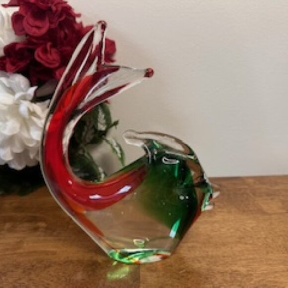 Murano Style Art Glass Fish – Red and Green Aventurine Sculpture - Picture 1 of 6